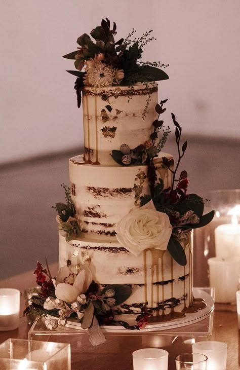 100 Pretty Wedding Cakes To Inspire You - rustic wedding cake ideas #weddingcake #cake #rusticweddingcake #weddingcakes #nakedweddingcake Raw Wedding Cake, Dark Rustic Wedding Cake, Wedding Cakes Forest Theme, Vintage Theme Wedding Cake, Wedding Cakes Gothic, Untraditional Wedding Cakes, Dark Romantic Wedding Cake, Dark Academia Wedding Cake, Wedding Aesthetic Cake