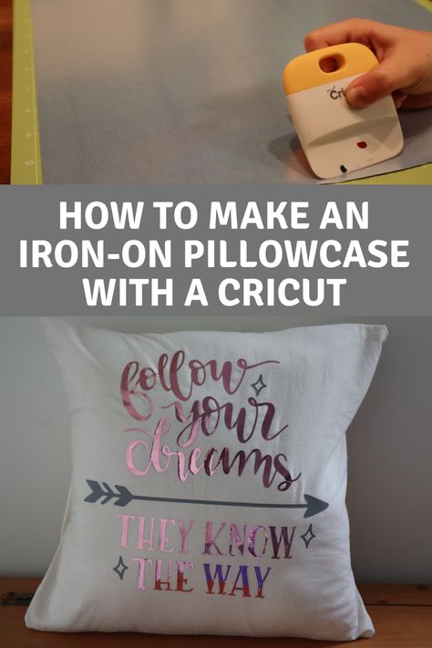 Step-by-step how to use your Cricut to decorate a pillowcase! Vinyl Pillow Case Ideas, Cricut Throw Pillow Ideas, Htv Pillow Cover Ideas, Cricut Pillows Ideas, Cricut Pillow Projects, Pillow Case Design Ideas, Personalized Pillows Diy, Cricut Pillow Case Ideas, Cricut Pillows