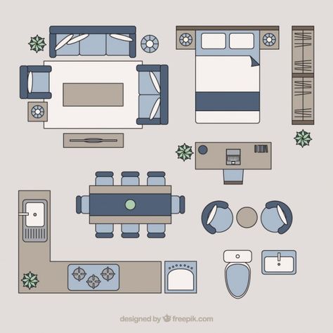 House Top View, Floor Plan Symbols, Architecture Symbols, Plan Furniture, Home Map, Interior Design Sketchbook, Drawing Room Design, Building Map, Architecture Drawing Plan