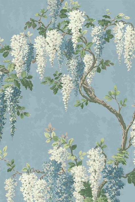 Chinoiserie Phone Wallpaper, Bridgerton Aesthetic Painting, Bridgerton Flowers, Powder Blue Wallpaper, Wisteria Wallpaper, Blue Wisteria, Magnolia Paint, Walls Ideas, Mobile Coffee