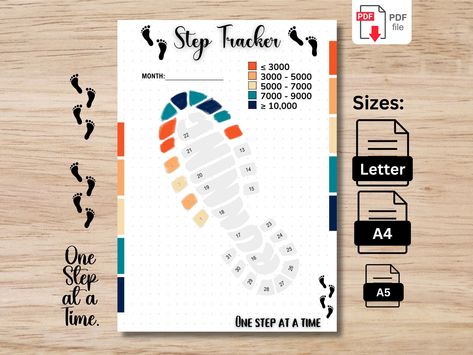 Step Tracker Bullet Journal, Letter Journal, Step Tracker, Cycle Tracker, A4 Journal, Journal Tracker, Printable Tracker, Daily Steps, Step Goals