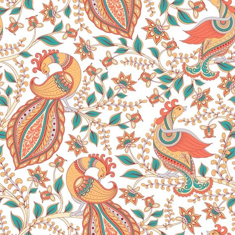 Kalamkari Pattern, Kalamkari Designs, Patterned Wall, Psd Icon, Motif Design, Textile Prints, Vector Photo, Premium Photo, Seamless Pattern