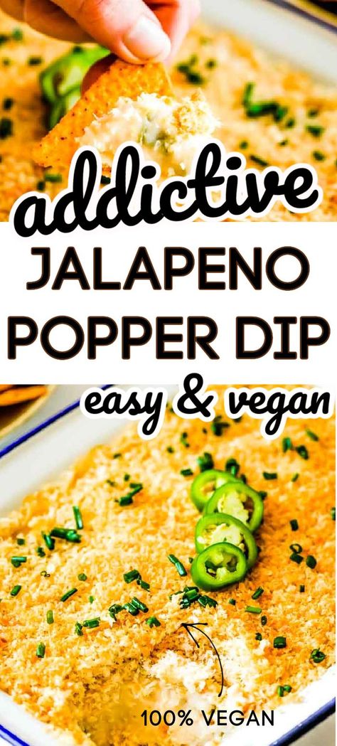 Plant Based Dip Recipes, Vegetarian Jalapeno Recipes, Vegan Dips And Appetizers, Vegan Party Dip, Vegan Jalapeno Recipes, Vegan Appetizers For Party, Easy Vegan Appetizers For A Party, Vegan Potato Appetizers, Vegan Potluck Dishes