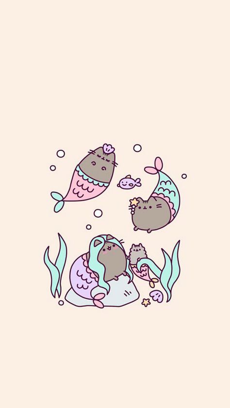 Pusheen mermaids Cats Tumblr, Kitty Girl, Pusheen Cute, Chat Kawaii, Mermaid Wallpapers, Pusheen Cat, Bohol, Trendy Wallpaper, Kawaii Wallpaper