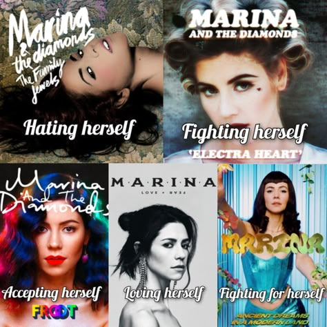 Family Jewels -> Electra Heart -> Froot -> Love + Fear -> Ancient Dreams In A Modern Land Love Fear, Electra Heart, Fear Of Love, Marina And The Diamonds, Girls Music, Family Jewels, Music Images, I Am A Queen, Mans World