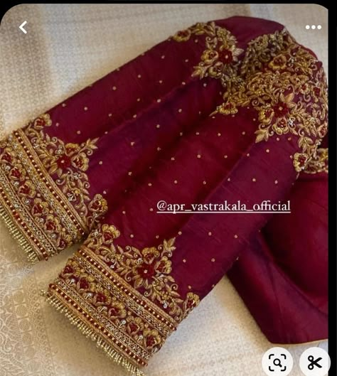 Maroon Blouse Embroidery Designs, Straight Line Aari Work Blouse Design, Border Work Blouse Designs, Maroon Blouse Designs Bridal, Hand Work Blouse Design For Bridal, Maggam Work Blouse Designs Bridal, Muhurtham Blouse Designs, Aari Work Blouse Wedding, Apr Vastrakala