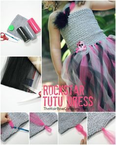 Rockstar Diy Tutu Dress, Crochet Tutu Dress, Diy Tulle Skirt, Diy Tutu Skirt, Tulle Crafts, Crochet Tutu, Tutu Tutorial, Diy Tulle, Tule Rok