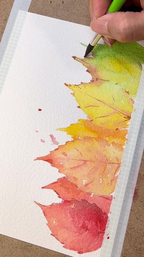 Watercolor Fall Leaves #watercolor #maple leaves | Autumn colors are beautiful | By LINDAartdiary | Facebook Watercolor Maple Leaves, Loose Fall Watercolor, Fall Foliage Watercolor, Autumn Watercolor Art, Painting Leaves Watercolor, Fall Watercolor Ideas, Fall Watercolor Paintings Easy, Watercolor Fall Paintings, November Watercolor