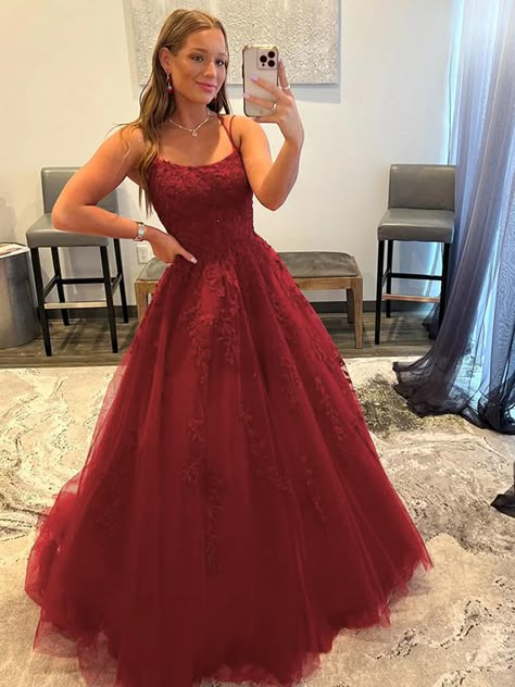 Tulle Dress Long, Red Lace Prom Dress, Red Spaghetti, Red Ball Gown, Lace Prom Dresses, Formal Dresses Graduation, Prom Dresses Elegant, Lace Ball Gowns, Homecoming Dresses Long