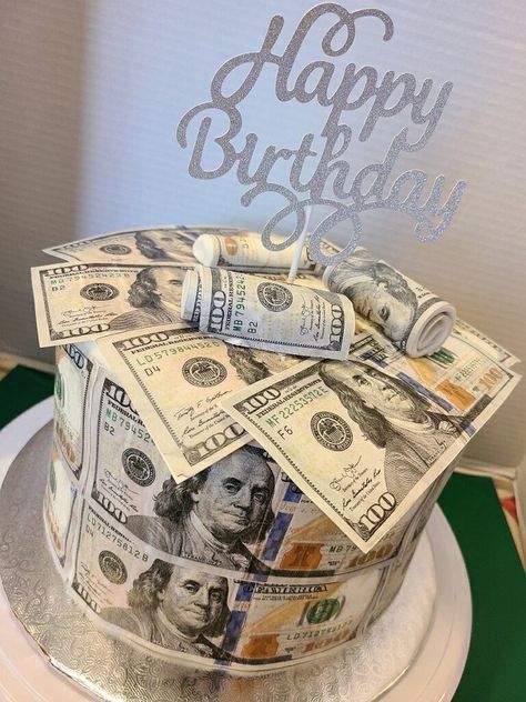 Cake Dollar Birthday, Small Money Cake, Dollar Cake Design, Pink Money Cake, Money Birthday Cake For Men, Money Cake Ideas For Men, Dollars Cake, Money Themed Cake, Money Cake Ideas Dollar Bills