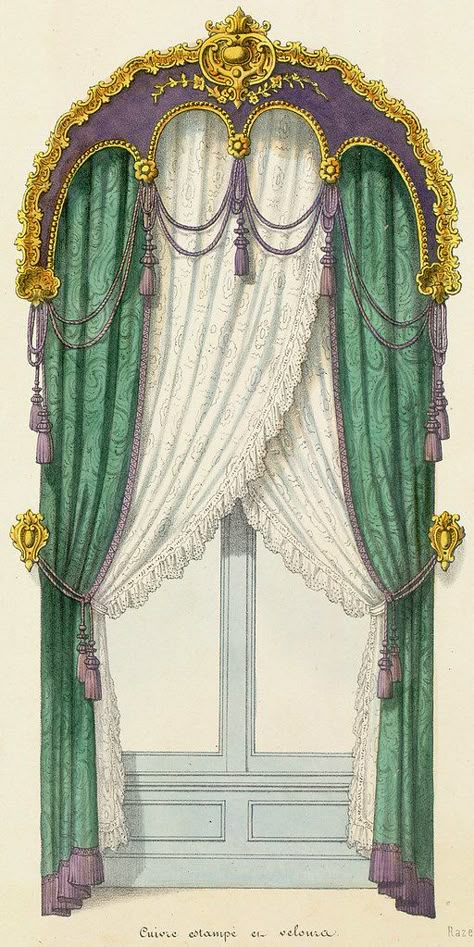 Rococco Style Decor | Dar Kaso | Flickr Victorian Curtains, Green Curtains, Beautiful Curtains, Curtain Designs, Rococo, Window Coverings, Architecture Drawing, Drapes Curtains, Chinoiserie