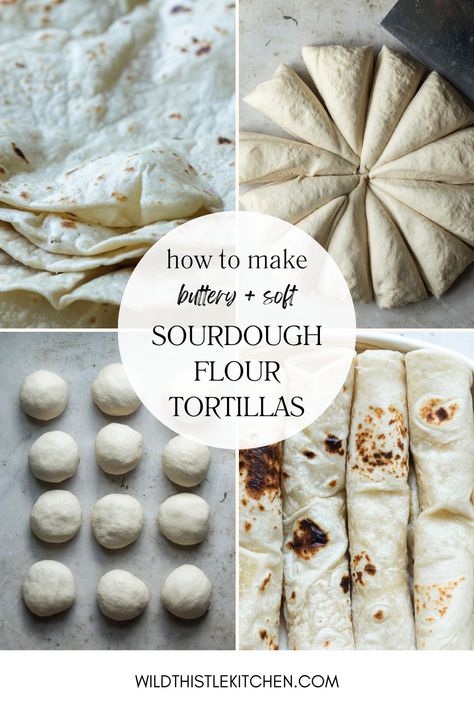 These soft flour Sourdough Tortillas come together in no time with just 4 ingredients and some water. They can be made with sourdough discard or active sourdough starter and can be made same day or long-fermented. Give this super simple, flexible recipe a try and be prepared to give up store bought tortillas forever! #sourdoughtortillas #sourdoughtortillasdiscard #sourdoughtortillassameday Discard Flour Tortillas, Sourdough Tortillas Simple, Things To Make With Bread Flour, Sour Dough Tortilla Recipes, Healthy Sourdough Starter Recipes, Sourdough Discard Flour Tortillas, Things To Make With Active Sourdough Starter, Sourdough Starter Tortillas, Discard Sourdough Tortillas