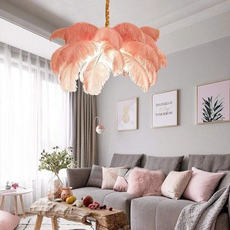 Ostrich Feather Chandelier, Feather Lampshade, Art Chandelier, Feather Chandelier, Hangout Room, Feather Lamp, Large Feathers, Tree Lamp, Feather Tree