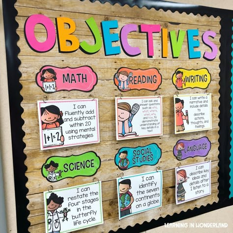 Classroom Objectives, Objectives Board, Sound Activities, Classroom Tour, Kindergarten Classroom Decor, 1st Grade Classroom, Focus Wall, Classroom Calendar, Elementary Classroom Decor