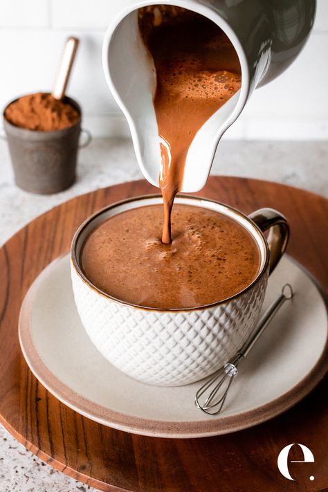 Here is How To Make Healthy Hot Chocolate. This is the perfect healthy drink for fall, Christmas, and a makes a lovely winter drink. #ElizabethRider Hot Drinks Aesthetic, Healthy Hot Chocolate Recipe, Autumn Drinks, Healthy Hot Chocolate, Hot Chocolate Drink, Winter Drink, Mushroom Coffee, Homemade Hot Chocolate, Healthy Drink