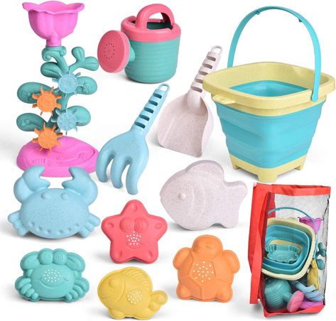 FUN LITTLE TOYS 12PCS Beach Sand Toys Set, Foldable Beach Bucket, Bath Toys for Toddlers 1-3, Water Wheel, Watering Can, Shovel, Rake, Sand Molds and Mesh Bag, Sandbox Snow Toys Kids Outdoor Toys Sandbox Toys, Kids Sandbox, Collapsible Bucket, Snow Toys, Beach & Sand Toys, Pool Party Favors, Bath Toys For Toddlers, Beach Bucket, Toy Packaging