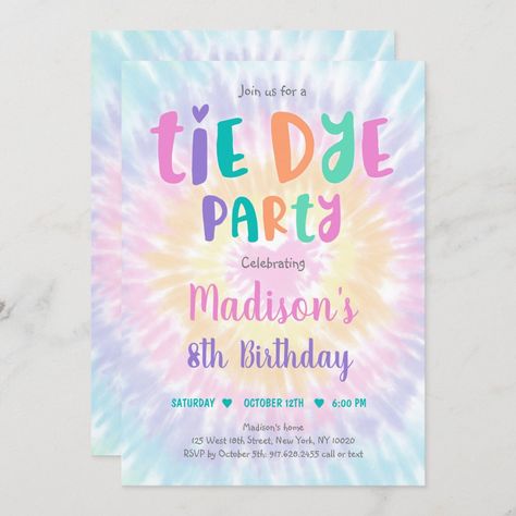 Tie Dye Birthday Party, Tie Dye Birthday, Pastel Boho, Hippie Birthday, Tie Dye Party, Love Birthday, Hippie Peace, 10th Birthday Parties, 1st Birthday Invitations