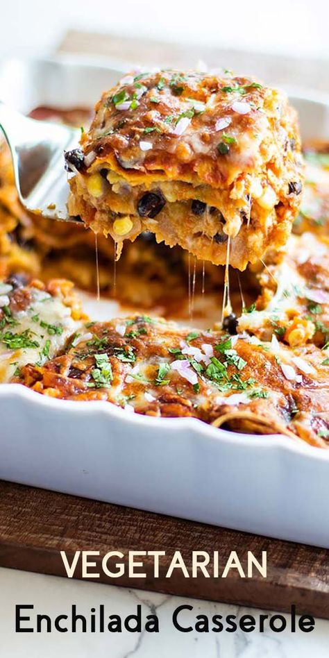 Easy Vegetarian Enchilada Casserole, Black Bean And Corn Enchilada Casserole, Easy Family Dinners Vegetarian, No Meat Family Dinners, Easy Enchiladas Vegetarian, Healthy Vegetarian Family Dinners, Freezer Meal Vegetarian, Freezer Enchilada Casserole, Vegetarian Bake Recipes