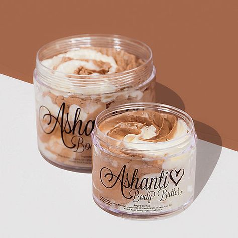 BODY BUTTERS | Ashanti Collection Body Butter Jars, Body Butter Content Ideas, Body Butter Photoshoot Ideas, Body Butter Aesthetic, Body Butter Packaging, Valentine Inspiration, Unscented Lotion, Butter Brands, French Vanilla Coffee