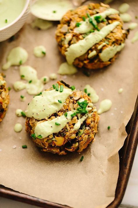 Vegan Potato Lentil Cakes with Chive Cream Lentil Cakes, Lentil Potato, Vegan T Shirts, Food Vegan Recipes, Lentil Cake, Gold Potatoes, Vegan Shirts, Yukon Gold, Vegan Potato