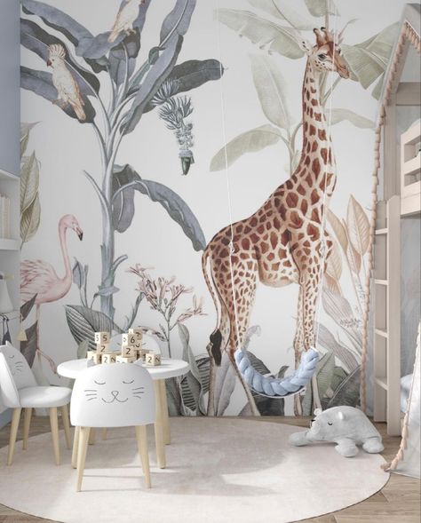 Kids Room Interior Design, Children's Furniture, Baby Boy Room Decor, Kids Bedroom Inspiration, Baby Boy Room Nursery, Baby Room Inspiration, Jungle Wallpaper, Playroom Design, Nursery Room Design