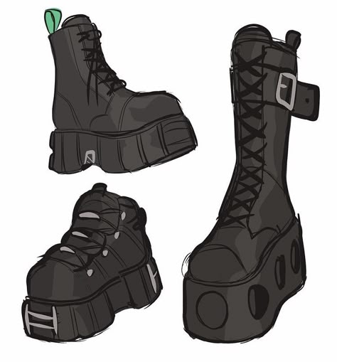 Gothic Shoes, Art Jokes, Shoes Drawing, Folding Clothes, New Rock, Drawing Clothes, Shoe Art, Art Poses, Drawing Poses