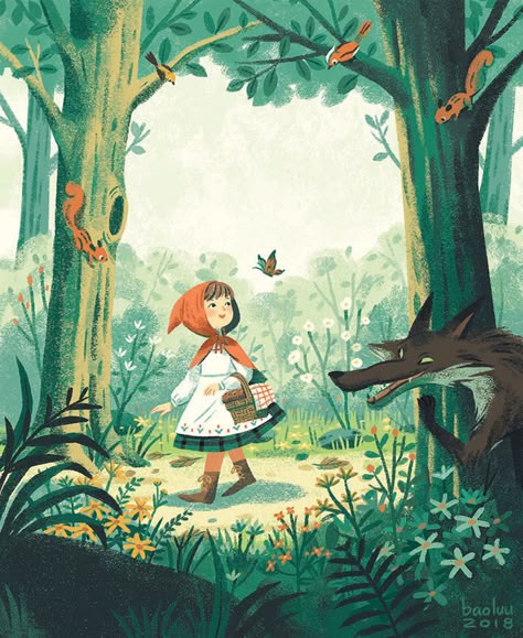 Red Riding Hood Art, 동화 삽화, Illustration Art Kids, Children Book Illustration, Books Illustration, Picture Books Illustration, Forest Illustration, Childrens Books Illustrations, Book Illustration Art