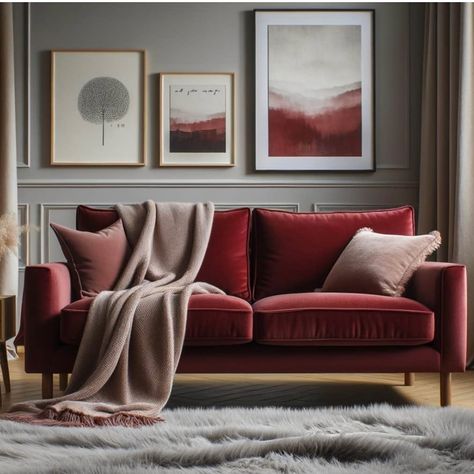 Uppgradera soffan med en skräddarsydd Ooaki soffklädsel! Ooaki.se Red Velvet Couch, Red Sofa Living Room, Living Room Minimal, Couch Cozy, Room Minimal, Cozy Bohemian, Red Couch, Bohemian Room, Minimal Boho