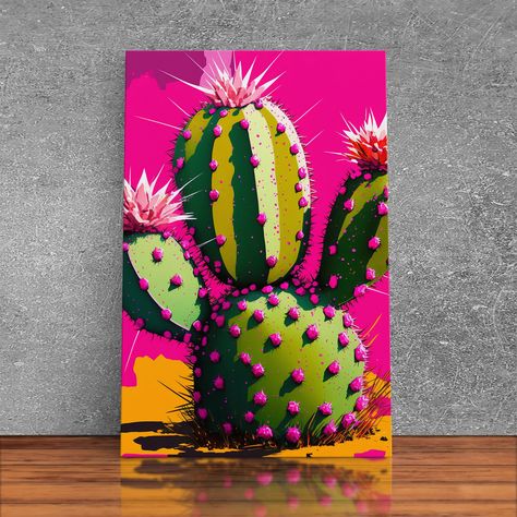 Bright Color Paintings Ideas, Painting Cactus Acrylic, Giant Canvas Art, Watercolor Cactus Paintings, Abstract Cactus Painting, Mexican Paintings Ideas, Cactus Flower Painting, Southwest Art Paintings, Modern Southwest Decor