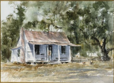 Low Country Art, Farmhouse Paintings, Log Cabin Rustic, Southern Art, Cabin Art, Country Cabin, Country Church, Virtual Art, Southwest Art