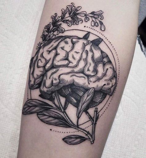 Floral Brain Tattoo Neuroscience Tattoo, Black And Blue Tattoo, Floral Brain, Anatomy Tattoo, Brain Tattoo, One Tattoo, Blue Tattoo, Large Tattoos, Hot Tattoos