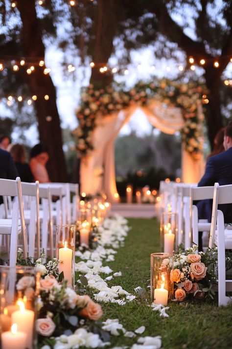 Transform your ceremony with using candles for romantic wedding lighting ideas and inspiration. Create a warm and intimate atmosphere that enchants your guests and makes your big day unforgettable. Explore more!   #WeddingPlanning #BridalInspiration #WeddingDecor #CandleLighting #RomanticWeddings #CeremonyIdeas #WeddingLighting #UniqueBridalIdeas #EventInspiration #WeddingAesthetic #TimelessWeddings #WeddingMagic #FairyTaleWedding #DreamWedding #WeddingTrends Simple Wedding Venue Ideas Indoor, Candle Lit Isle, Wedding Ceremony Lights, Wedding Aisle Decorations Candles, Wedding Altar Candles, Candle Wedding Ceremony, Wedding With Candles, Candlelight Wedding Ceremony, Candlelit Wedding Ceremony