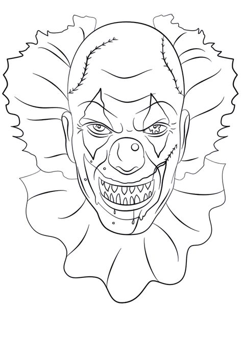 scary clown coloring pages, this pic pinned from Coloring Pages For Kids articles #coloring #coloringpages #printable Clown Coloring Pages, Scary Clown Drawing, Scary Halloween Coloring Pages, Scary Coloring Pages, Evil Clown Tattoos, Badass Drawings, Clown Paintings, Scary Drawings, Clown Tattoo