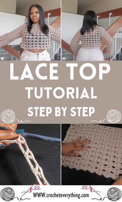 Easy Crochet Lace Top Tutorial Lace Weight Crochet Patterns Free, Lace Weight Crochet, Sweater Tutorial, Crochet Tank Tops, Chic Crochet, Easy Crochet Stitches, Crochet Easy, Crochet Lace Top, Crochet Lace Pattern