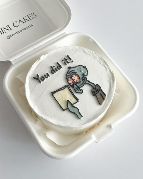 Tag someone who finally graduated 🤭🎓 . . . . #minicake #bentocake #cakeart #cakedecorating #buttercream #squidward #spongebob #graduation #smallbusiness Spongebob Graduation Cakes, Squidward Cake Birthday, Squidward Cake, 25th Birthday Spongebob Cake, Squidward Graduation Cake, 24th Birthday Cake Spongebob, Simple Graduation Cakes, What’s Funnier Spongebob Cake, Squidward Meme