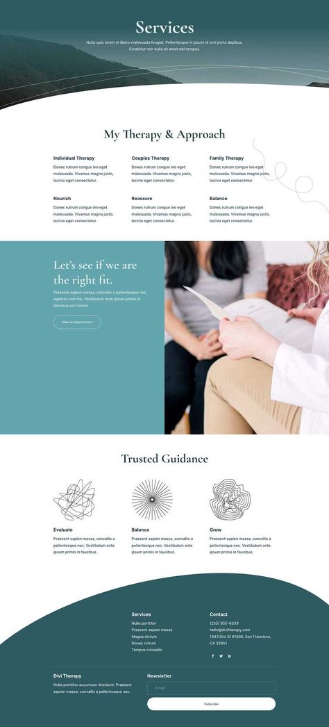 Get a FREE Therapy Layout Pack for Divi Therapy Website Design, Divi Layouts, Healthcare Website, Library Icon, Therapy Website, Footer Design, Divi Theme, Webpage Design, Website Illustration