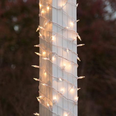 White Wire Christmas Lights, Christmas Net Lights, Column Lights, Column Wrap, Christmas Lights Outside, Diy Christmas Lights, Wrapped Lights, Net Lights, Pergola Lighting