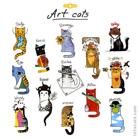 Words Art, Istoria Artei, Arte Inspo, Cats Illustration, Arte Animal, Art Classroom, Cat Illustration, Famous Artists, Cat Drawing