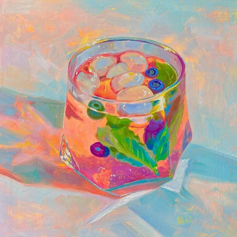 Colorful Drinks, Glass Paintings, Pretty Drinks, Without Borders, Oil Painters, Paint Print, Art Inspiration Painting, Painting Process, New Wall