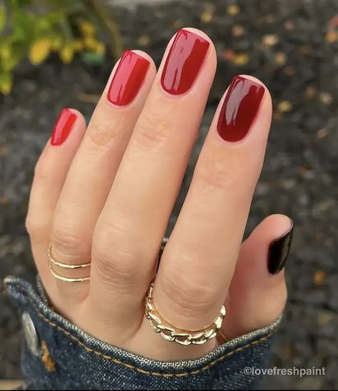 2023 Fall Nail Trends - Lauren Erro Red Multi Colored Nails, Nails Rojas Cortas, Classy Nail Ideas, Mixed Nails, Multicolored Nails, White Tip Nails, Not Nice, Paint The Town Red, Classy Nail