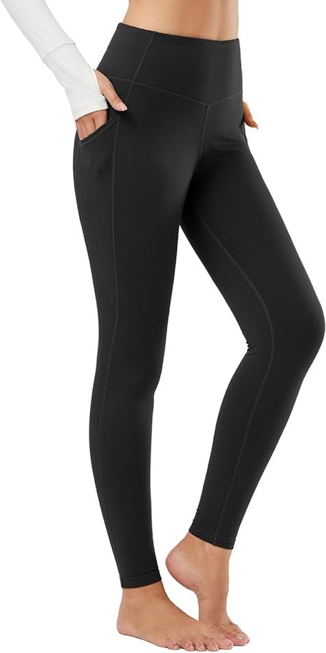 BALEAF Women's Fleece Lined Leggings Thermal Warm Winter Tights High Waisted Thick Yoga Pants Cold Weather with Pockets Black M at Amazon Women’s Clothing store Cold Weather Leggings, Winter Tights, Fleece Lined Leggings, Yoga Pants With Pockets, Lined Leggings, Thermal Leggings, Winter Leggings, Winter Pants, Best Leggings