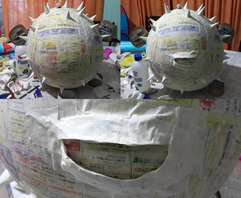 Pez globo Paper Mache Puffer Fish, Paper Mache Decor, Under The Sea Decorations, Paper Mache Projects, Ocean Theme Party, Paper Mache Animals, Paper Mache Clay, Cardboard Box Crafts, Cardboard Sculpture