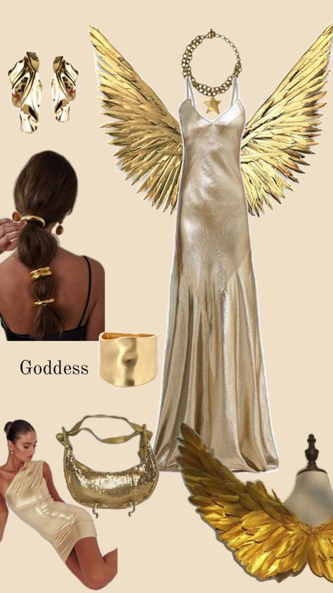 Gold Witch Costume, Gold Dress Halloween Costume Ideas, Goddess Of The Sun Costume, Sun Goddess Halloween Costume, Goddess Of Sun Costume, Golden Goddess Dress, Easy Goddess Costume, Apollo Halloween Costume, Gold Greek Goddess Costume