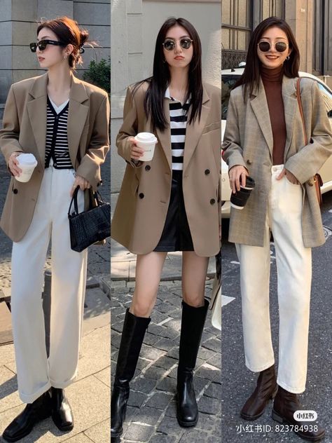 Korean Work Outfit Winter, Korea Office Fashion, Japan Work Outfit Women, Autumn Japan Outfit Women, Japanese Corporate Fashion, Japan November Outfit Women, Autumn Europe Outfits, Spring Outfits Korean Style, Petite Asian Fashion