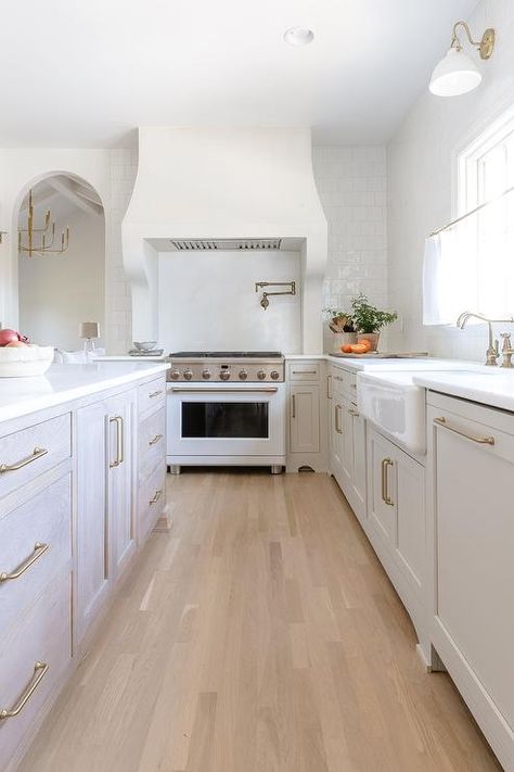 White Kitchen Hood Corbels with Modern White Stove - Cottage - Kitchen Range Hood With Corbels, White Stove Kitchen, Kitchen Hood, White Kitchen Hood, White Stove, Corner Stove, Top Kitchen Cabinets, Small Stove, White Beams