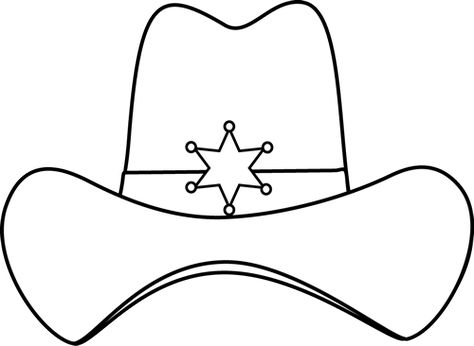 sheriff printable | Black and White Sheriff Cowboy Hat Clip Art Image - black and white ... Hat Coloring Page, Wild West Crafts, Sheriff Cowboy, Cowboy Hat Crafts, Cowboy Quilt, Cowboy Crafts, Wild West Theme, Cowboy Pictures, Western Crafts