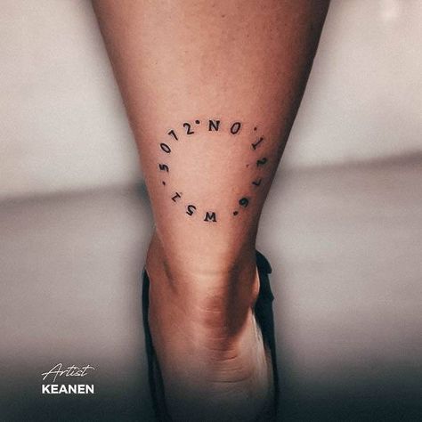 Coordinates Tattoo Circle, Coordinate Tattoos For Women, Tattoos Of Coordinates, Couples Coordinates Tattoo, Home Coordinates Tattoo, Gps Coordinates Tattoo, Coordinates Tattoo Placement, Latitude Longitude Tattoo, Curacao Tattoo