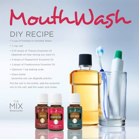 Diy Mouthwash Essential Oils, Thieves Mouthwash Hack, All Natural Mouthwash, Thieves Mouthwash, Mouthwash Diy, Essential Oil Mouthwash Recipe, Doterra Mouthwash Recipe, Diy Mouthwash Recipes, Diy Mouthwash