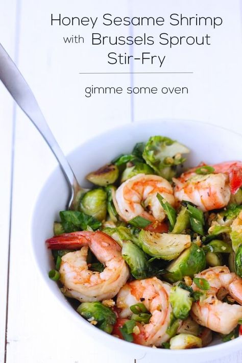 Sesame Shrimp, Honey Sesame, Brussels Sprout, Gimme Some Oven, Sprout Recipes, Brussels Sprouts Recipe, Brussels Sprouts, Seafood Dishes, Dinner Tonight