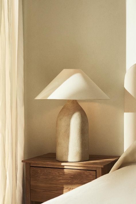 LARGE CERAMIC TABLE LAMP - Ecru | ZARA United States Zara Home Lamps, Japandi Table, Hm Home, Fabric Lampshade, Ceramic Table Lamp, Ceramic Base, Ceramic Lamp, Ceramic Table Lamps, Ceramic Table